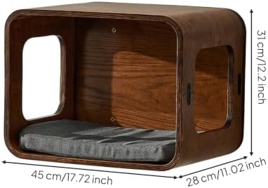 Space-Saving Wall-Mounted Cat Box | Feline Perch Bed, snug, for Small Apartments, Living Room, Cats, Walnut