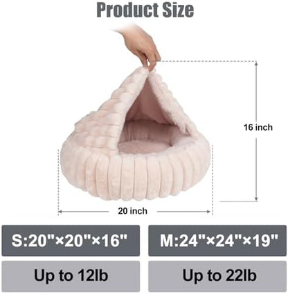 Cat Beds for Indoor Cats, 2 in 1 Cat Cave Bed Kitten Bed for Small Pets, Small Dog Bed with Cover, Pet Bed for Puppy and Kitten with Anti-Slip Bottom-Beige Pink-20 inches