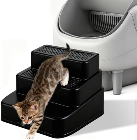Adjustable 3 Step Litter Box Step, Cat Litter Box Ramp/Catcher White