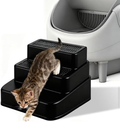 Adjustable 3 Step Litter Box Step, Cat Litter Box Ramp/Catcher White