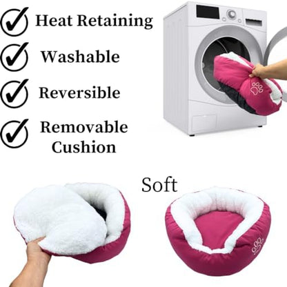 Evelots Calming Donut Cat Bed - Warm Pet Bed for Cats and Small Dogs - Anti-Anxiety Cozy Cuddler - Removable Soft Plush Cushion - Machine Washable - Non-Slip Bottom - Pink
