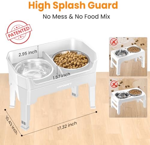 URPOWER Elevated Dog Bowls, 3-in-1 Double Deck Raised Dog Bowl Stand