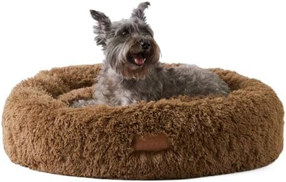 Town & Country Luxe CuddleTown Fuzzy Solid Donut Pet Bed, Soft, Cozy & Calming, Non-Slip Bottom, 100% Machine Washable, Brown, Medium 28"x28"x7" Round