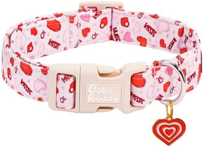 Dog Collars, Valentine's Pink Letter Heart Print Pet Collar Durable Adjustable Plastic Pendant Dog Collar for Large Dogs
