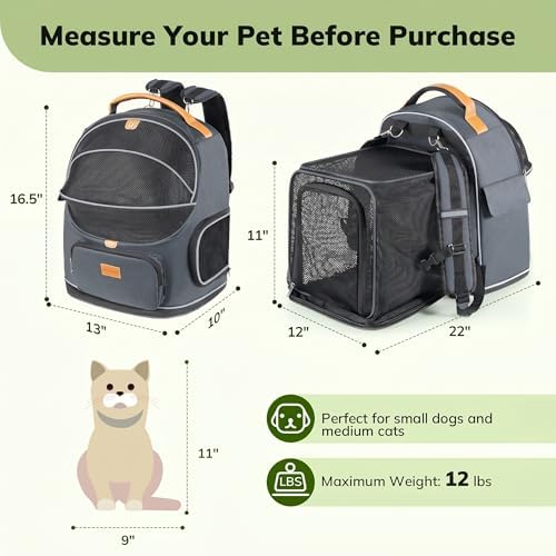 Morpilot Expandable Cat Carrier Backpack for Small Dogs & Cats Up to 12lbs