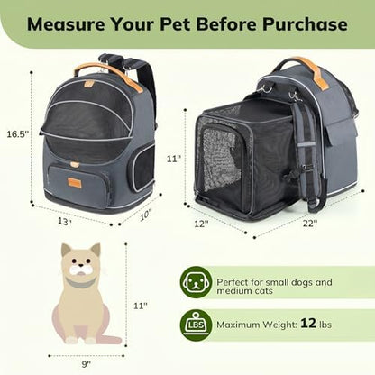 Morpilot Expandable Cat Carrier Backpack for Small Dogs & Cats Up to 12lbs