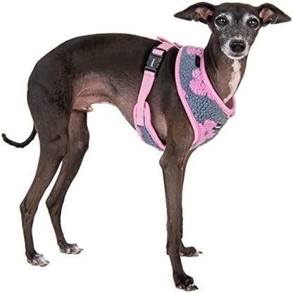 Puppia Ren Dog Harness Over-The-Head Warm Winter Flower Pattern Adjustable Chest for Small and Medium Dog, Pink, Medium