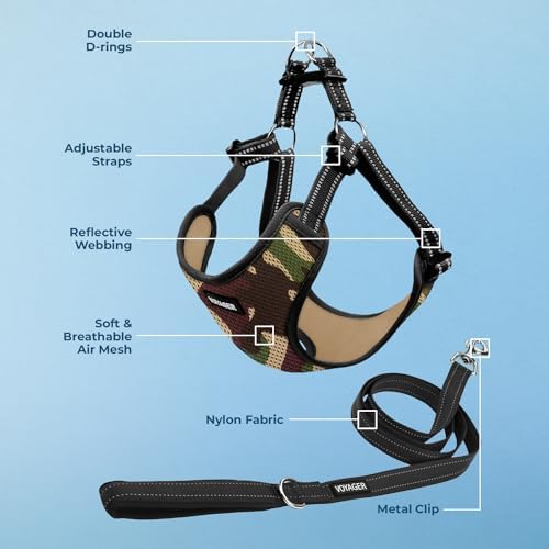 Best Pet Supplies Voyager Adjustable Step-in Flex Breathable Mesh Dog Harness for Small Medium Large Dogs Leash Set (Army Base), L