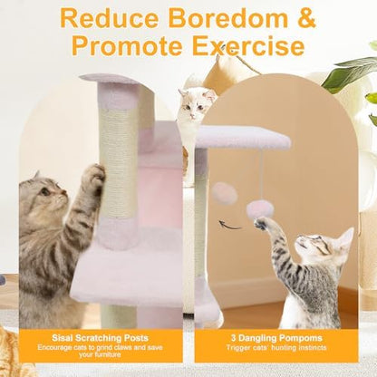 DORTALA Cat Tree for Indoor Cats, 58" Tall Cat Tower with Top Perch, Condo, Hammock, Sisal Scratching Posts, 3 Dangling Balls, Platforms, Multi-Level Pet Climbing Furniture Playground (Pink)