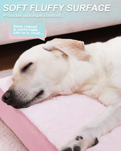 KSIIA Orthopedic Dog Bed for Large Dogs with Waterproof Lining, Pink, 35x22
