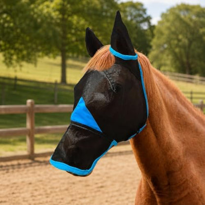 Hilltown Horse Fly Mask with Ears and Nose Cover - Cob, Blue