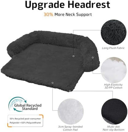 Calming Dog Bed Fluffy Plush Dog Mat for Furniture Protector with Removable Washable Cover for Large Medium Small Dogs and Cats (Extra Large(53x39.3x6), Dark Grey)