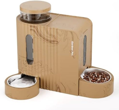 Gardner Pet Gravity Automatic 2-in-1 Pet Feeder, 0.8 Gallons*2 Cat Feeder and Water Dispenser Set, 100% BPA-Free and Stainless Steel Water Bowl for Dogs, Cats, Rabbits, Puppies (Light Woodgrain)