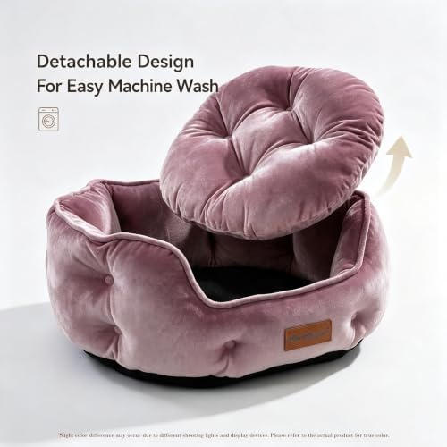 Dusty Rose Cat Bed for Indoor Cats, Removable Cushion Bed