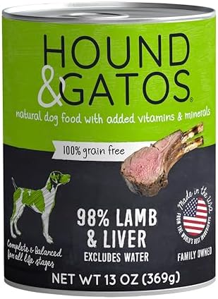 Hound & Gatos Lamb Wet Dog Food, Single Protein, 98% Real Meat Formula, Supports Digestive Health, Grain Free Limited Ingredients, 13 oz. Cans (Pack of 12)