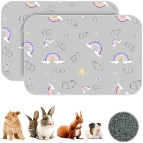 Homimp 2 Pack Guinea Pig Cage Liners,Washable Small Animal Bedding,Waterproof Reusable & Anti Slip Guinea Pig Pee Pad Fast and Super Absorbent Mat for Small Animal Rabbit Bunny Hamster,Grey 16"x24"