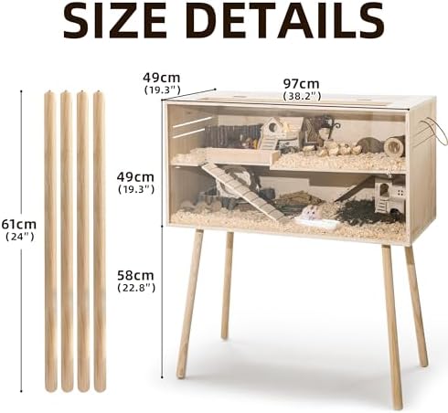 Pine Small Animals Houses&Habitats Chewproof, 40" Pine Guinea Pig Cage Hamster Cage for Small Animals (40" Large, High-Legged Stick)