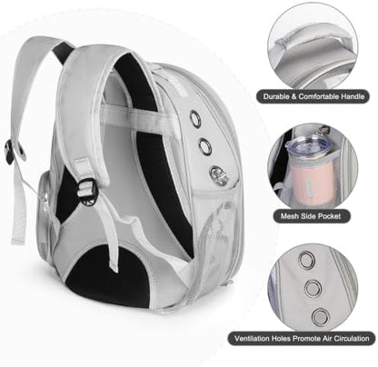 Bird Travel Carrier, Bird Backpack Cage with Rope & Wood Perches Tray Food Bowl, Portable Clear Bubble Window Breathable Mesh Bag for Small Medium Parrots Cockatiel Parakeet Budgies Conures Lovebirds