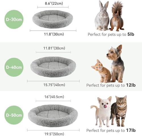 LESYPET Cat Bed for Indoor Cats, Small Pet Bed Curl Sleep Cushion with Raised Pillow Around, Non-Slip Bottom Washable Pet Beds Mat for Small Pets Rabbit Hamsters, Round Diameter 11.8"