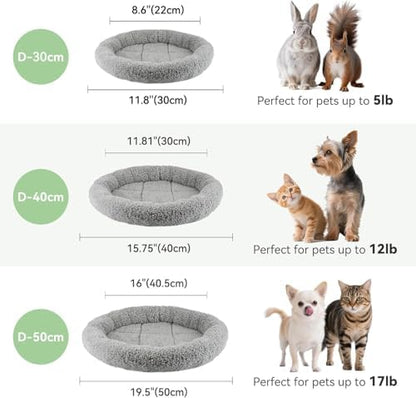 LESYPET Cat Bed for Indoor Cats, Small Pet Bed Curl Sleep Cushion with Raised Pillow Around, Non-Slip Bottom Washable Pet Beds Mat for Small Pets Rabbit Hamsters, Round Diameter 11.8"