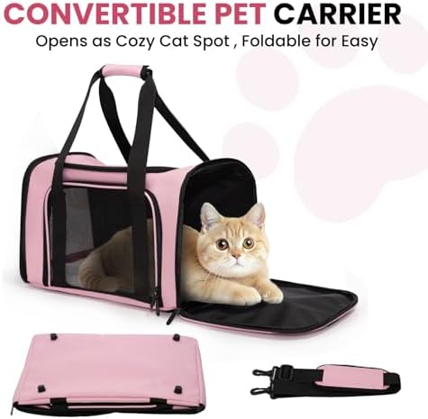 Soft-Sided Cat Carrier 18x11x11 in Expandable Travel Pet Bag 15LBS