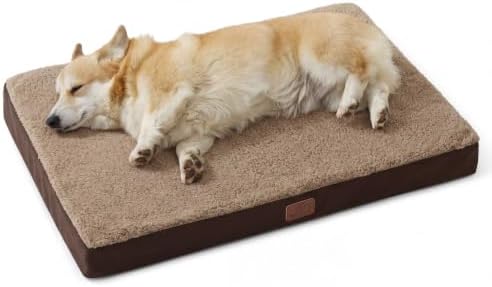 Bedsure Washable Dog Crate Bed for Large Size with Comfy Sherpa,35x22 Brown