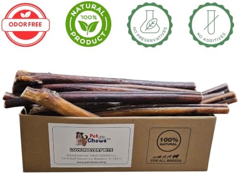 12" Jumbo Bully Sticks (15 Pack) - 72g - 2.4 Oz Average per Stick (Total 2.5 Lb) - 100% Natural Grass-Fed Beef Pizzle, Odor-Free - Long Lasting Chews for Large Dogs & Power Chewers.