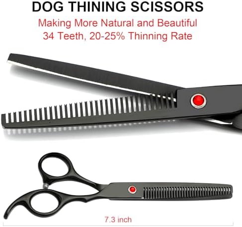 TINMARDA Dog Grooming Kit, Titanium Black Stainless Steel Dog Grooming Scissors with Curved Shears, Black Finger Rings - 4 Piece Sharp Durable Pet Shears for Dogs Cats At Home Salon-Quality Grooming