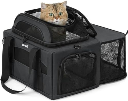 Pecute Top Expandable Airline Approved Pet Carrier for Cats, Dark Gray