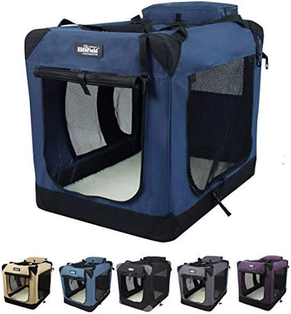 EliteField 3-Door Soft Dog Crate with Bed & Carrying Bag (2-Year Warranty)
