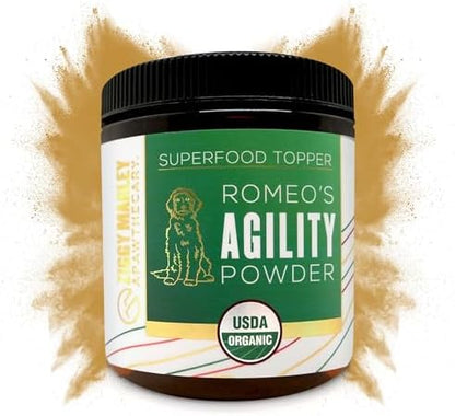 Organic Agility Superfood Powder for Dogs & Cats – Support Agility & Mobility - USDA Organic Bone Broth, Turmeric, & 3 Functional Mushrooms