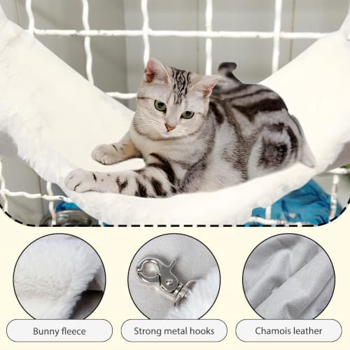 Andiker Cat Hammock, Reversible Cat Cage Hammock with Metal Hooks for Cats for Sleeping and Playing, 22 * 17 Inches Double-Sided Hanging Kitten Bed to Hang in Cages or Under Chairs (Large)