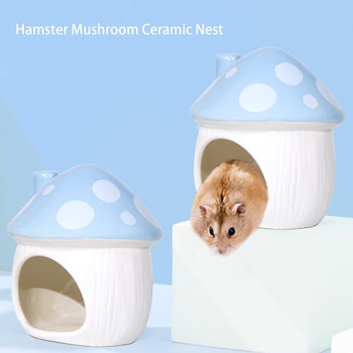 Ceramic Hide Hamster Hideout Small Pets Habitat House Accessories (Blue)