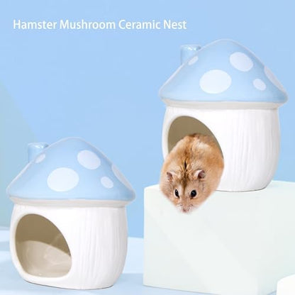 Ceramic Hide Hamster Hideout Small Pets Habitat House Accessories (Blue)