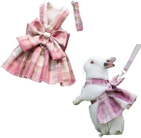 Rabbit Harness and Leash for Walking Escape Proof - Cute Skirt Mesh Breathable Bunny Vest Harness Outdoor Camping Hiking Training - Also Suit for Ferret Kittn Puppy Small Animals (Medium,Pink)