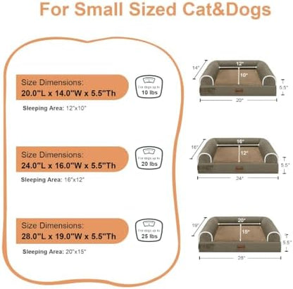 NANUYA Orthopedic Dog Bed for Small Dogs, 20 x 14 Inch, Brown