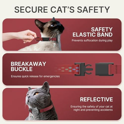 AirTag Cat Collar, Reflective Breakaway Collar, Hidden Holder with Bell