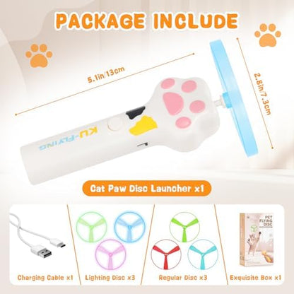 Cat Chase Fetch Toy Rechargeable Disc Launcher with 6 Fly Spinners