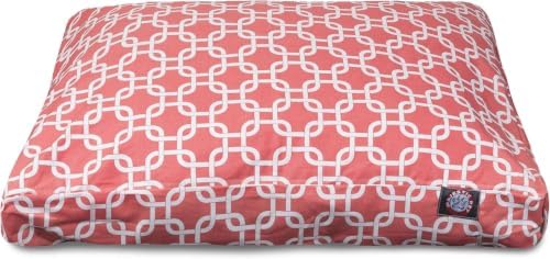 Majestic Pet Shredded Memory Foam Dog Bed Small with Removable Washable Cover – Rectangle Orthopedic Dog Bed–Durable Dog Crate Bed-Flat Dog Bed for Senior Dogs - (27x20) S - Links - Coral