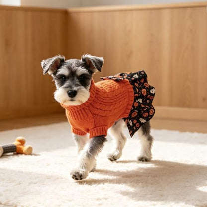 YUDODO Small Dog Sweater Dress with Bowtie Turtleneck - Knitted Pet Clothes