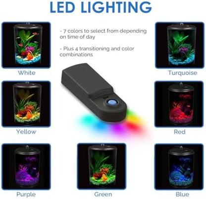 Koller Products AquaView 3-Gallon 360 Aquarium with LED Lighting (7 Color Choices) and Power Filter, 10.25 x 10.25 x 14.5