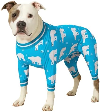 LovinPet Big Dog Winter PJs, Polar Bear and Snowflake Print, White, 2XL