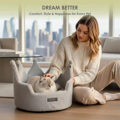 NANDOG Crown Dog Bed for Medium Dogs & Cats, Round Cloud Ultra Plush Fabric