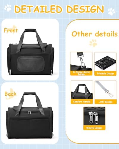 Cat Carrier Soft, Pet Dog Carrier Soft-Sided Airline Approved,Black