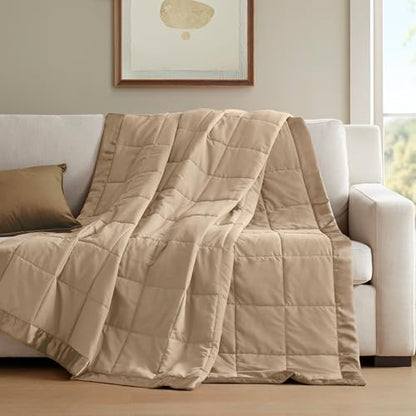 Madison Park Down Alternative Twin Size Blanket for Bed, Satin Trim, Brown