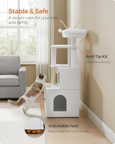 Feandrea Cat Tree with Litter Box Enclosure, 59-Inch, 2-in-1 Condo