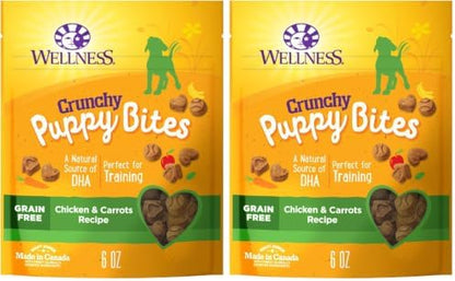 Wellness Crunchy Puppy Bites Dog Training Treats, Natural, Grain Free, Chicken and Carrot Recipe, 6 oz Bag (Pack of 2)