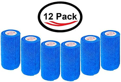 3 Inch Self Adhesive Bandage Wrap - Self-Sticking Vet Wrap - Blue, 12 Pack