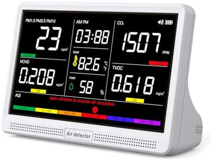 16 in 1 Air Quality Monitor Indoor 12Hrs Battery 7" Wildfire CO2 Monitor