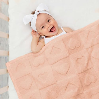 Americanflat 30x40 Jacquard Kids Throw Blanket - Soft and Breathable Mini Fleece Throw Blanket for Couch, Bed, Chair - Fleece Blankets Perfect for Home, Bedroom, or Outdoor Use - Heart Design in Pink